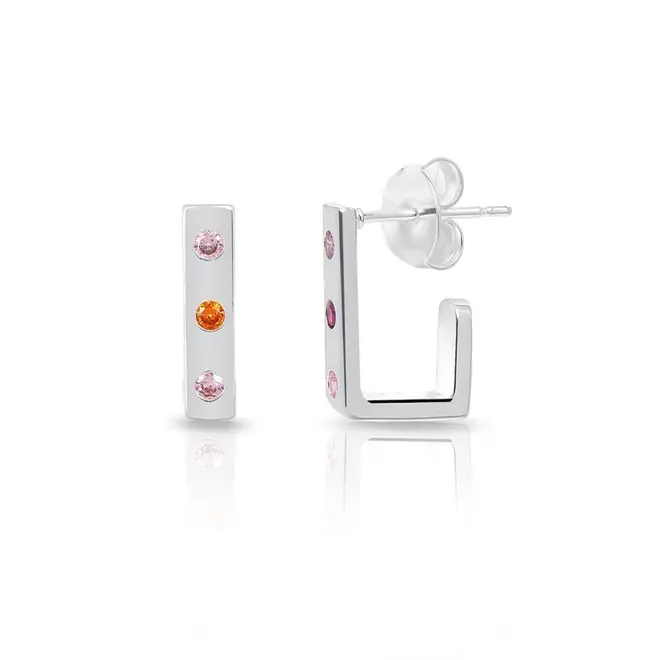 Brinco Meia Argola com Zircônias Coloridas