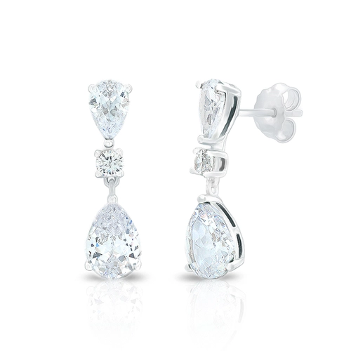 Brinco de Prata Balanço Blend Collection com Gotas em Zircônias Cristal
