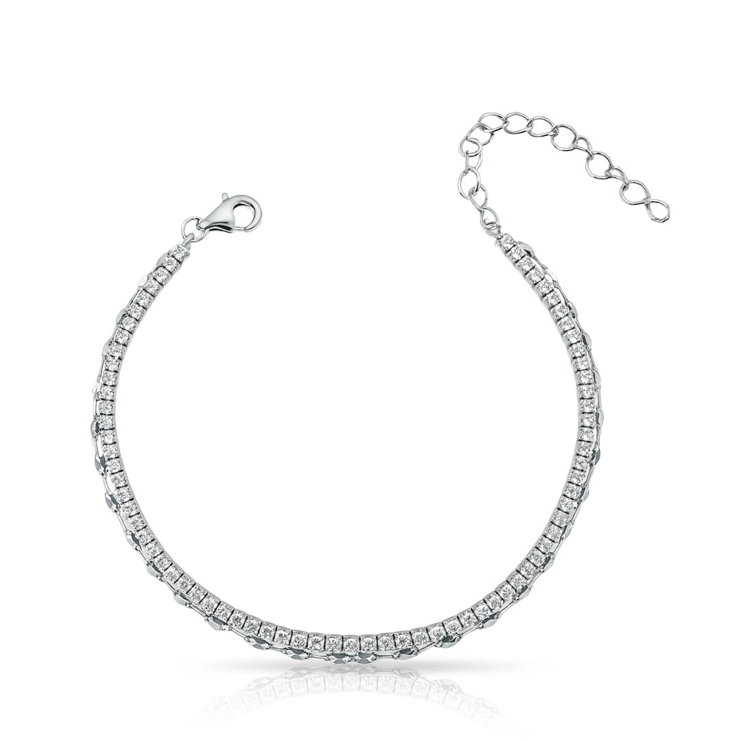 Pulseira Dupla com Riviera em Zircônias Cristal