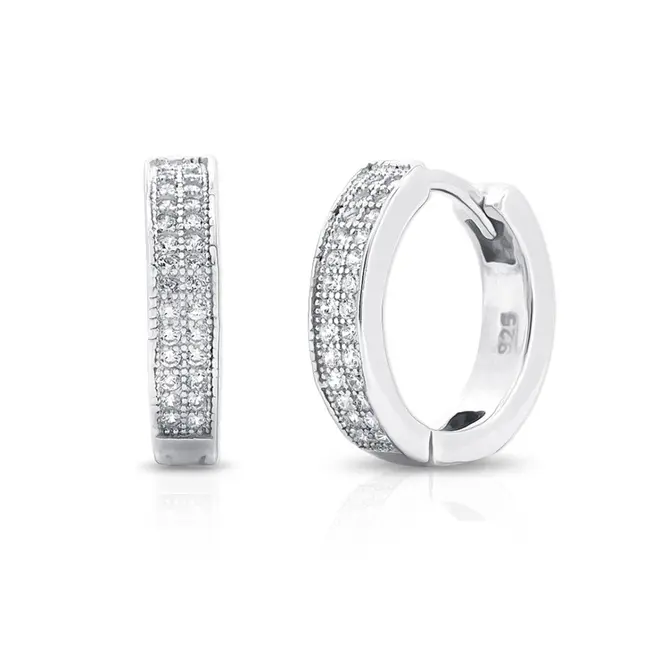 Brinco Argola Click com Duas Fileiras De Zircônias Cristal