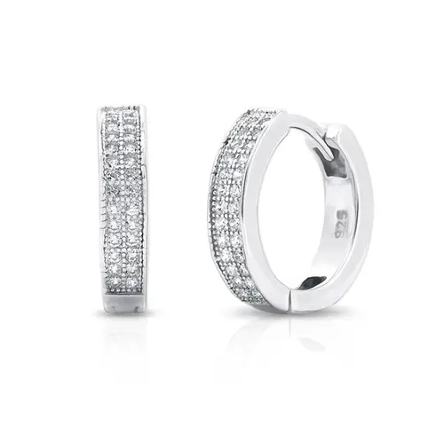 Brinco Argola Click com Duas Fileiras De Zircônias Cristal