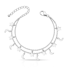 Pulseira Dupla com Pingentes de Estrelas e Luas