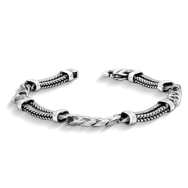 Pulseira Envelhecida com Malha Trabalhada e Gourmette
