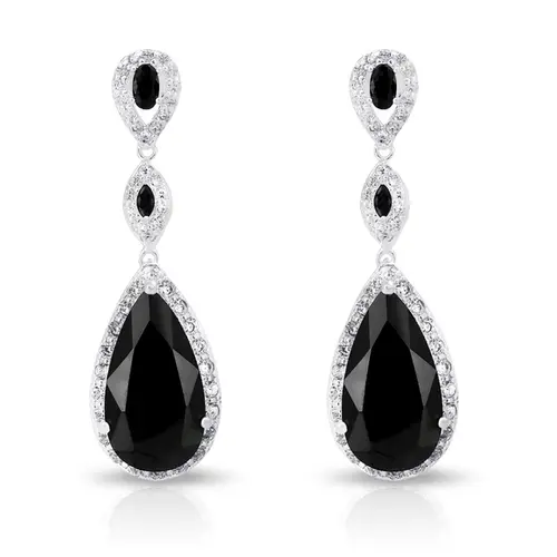 Brinco Balanço com Gota de Zircônia Ônix e Zircônia Cristal