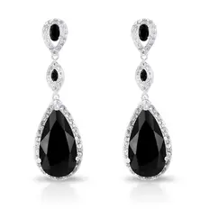 Brinco Balanço com Gota de Zircônia Ônix e Zircônia Cristal