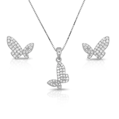 Conjunto de Prata Borboletas em Zircônias Cristal