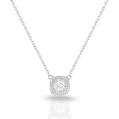 Gargantilha de Prata Blend Collection Com Zircônias Cristal Cravejadas Quadrada
