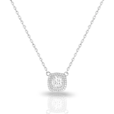 Gargantilha de Prata Blend Collection Com Zircônias Cristal Cravejadas Quadrada