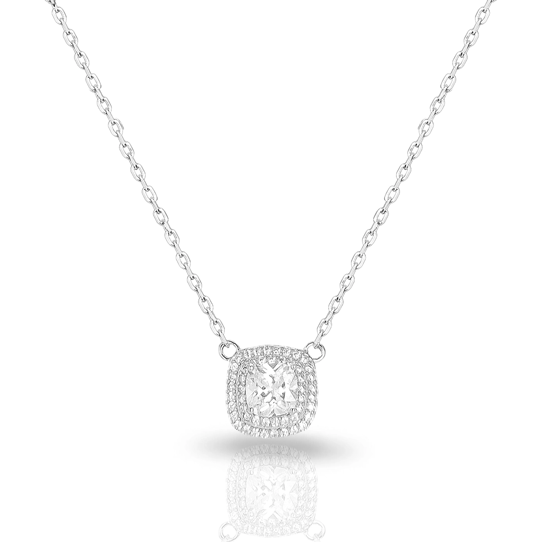 Gargantilha de Prata Blend Collection Com Zircônias Cristal Cravejadas Quadrada
