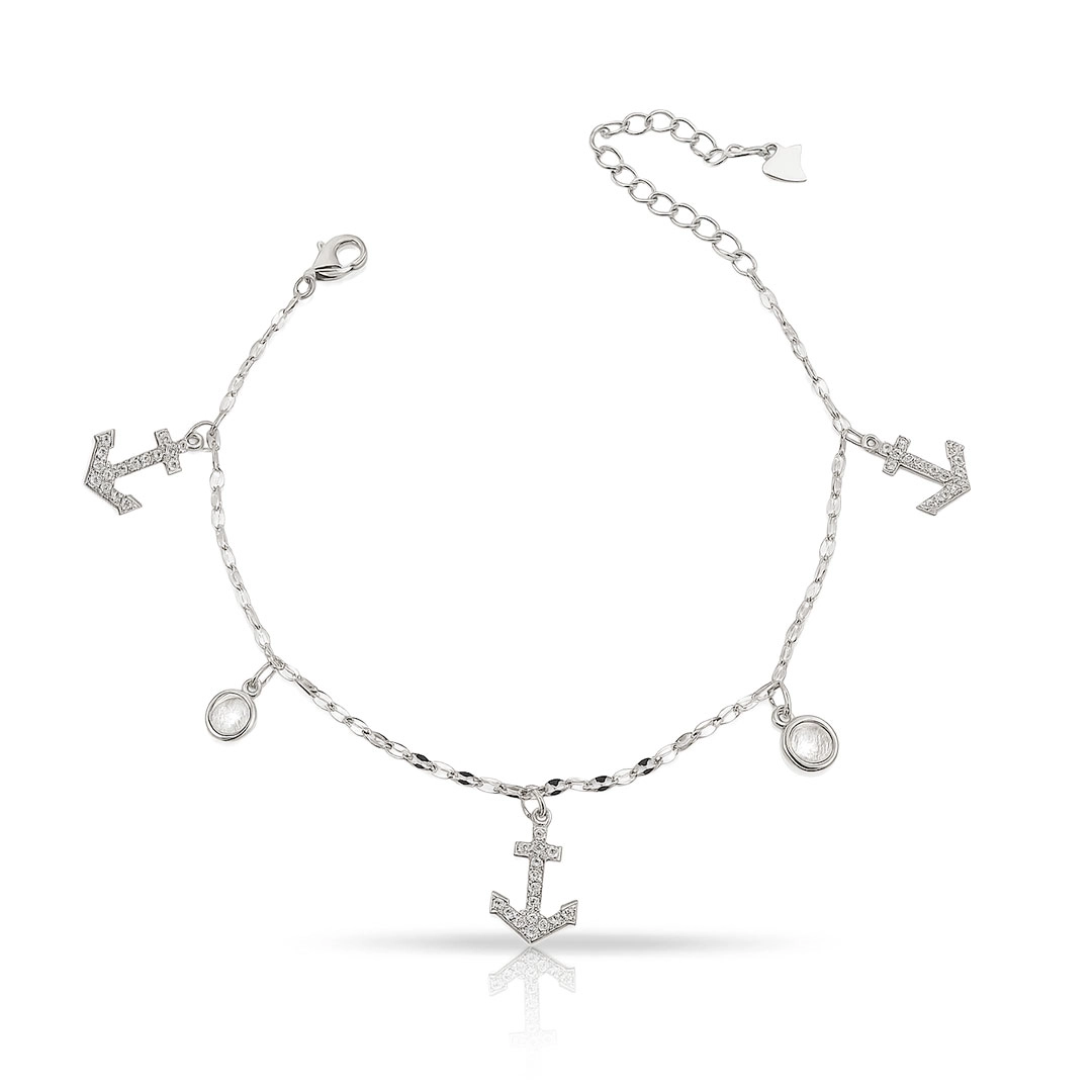 Pulseira de Âncoras e Zircônias Cristal