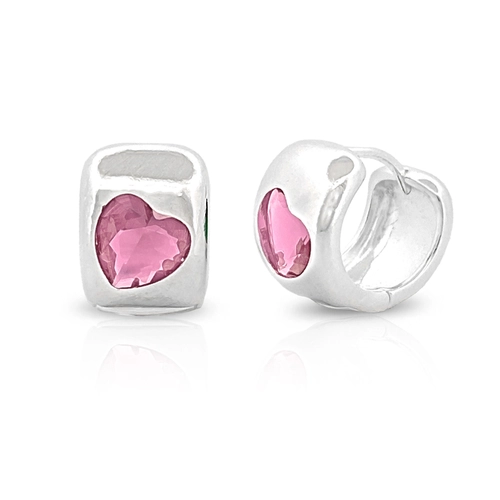 Brinco Argola Click com Zircônia Coração Rosa