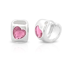 Brinco Argola Click com Zircônia Coração Rosa