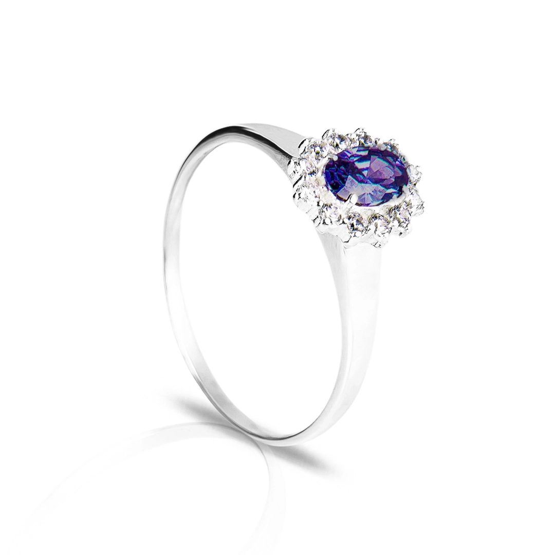 Anel De Formatura Em Prata Com Zircônia Safira Oval E Zircônias Cristal