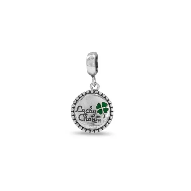Berloque Envelhecido Lucky Charm e Trevo Verde Esmaltado