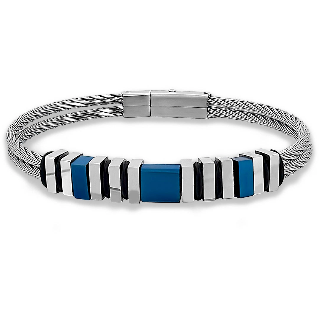 Bracelete Duplo Cabo Náutico Com Fibra de Carbono Azul e Cauciu