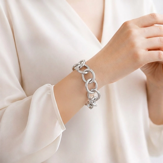 Pulseira de Elos Ovais Lisos e Espelhados