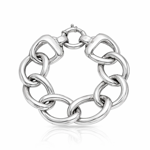 Pulseira Oca com Elos Ovais e Espelhados Eletroformação