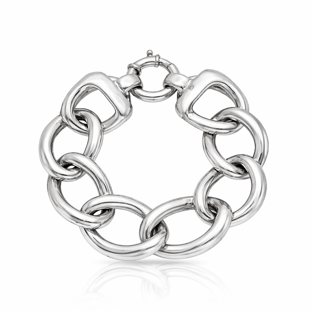 Pulseira Oca com Elos Ovais e Espelhados Eletroformação