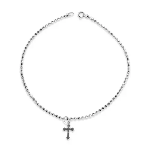 Tornozeleira de Esferas Diamantadas com Cruz