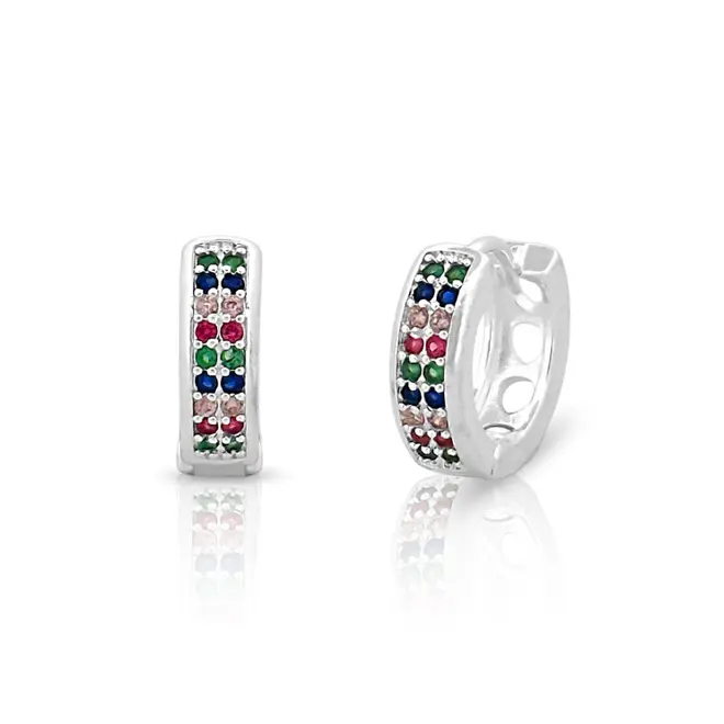 Brinco Argola Click Cravejado com Zircônias Coloridas M