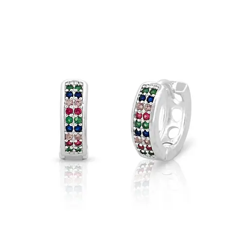 Brinco Argola Click Cravejado com Zircônias Coloridas M