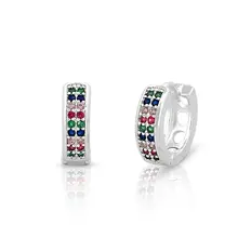 Brinco Argola Click Cravejado com Zircônias Coloridas M