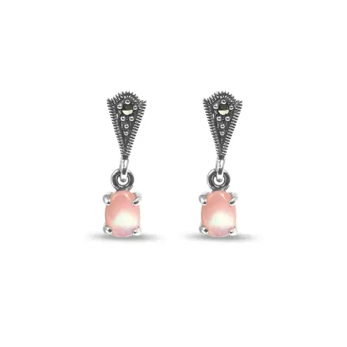 Brinco Delicado com Madrepérola Rosa Oval e Marcassitas