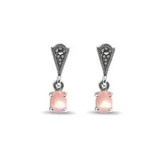 Brinco Delicado com Madrepérola Rosa Oval e Marcassitas