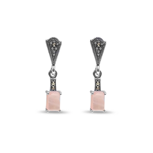Brinco Balanço com Madrepérola Rosa Retangular e Marcassitas