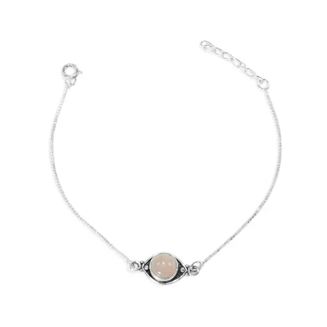 Pulseira em Malha Veneziana com Quartzo Rosa