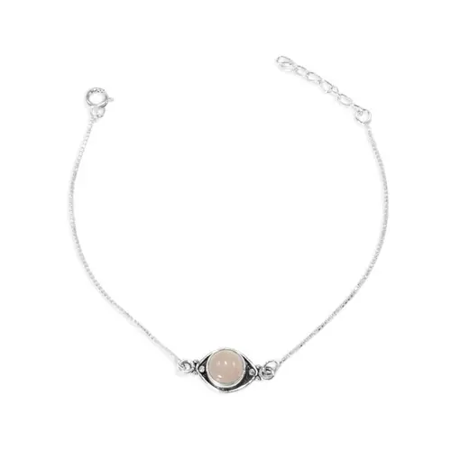 Pulseira em Malha Veneziana com Quartzo Rosa