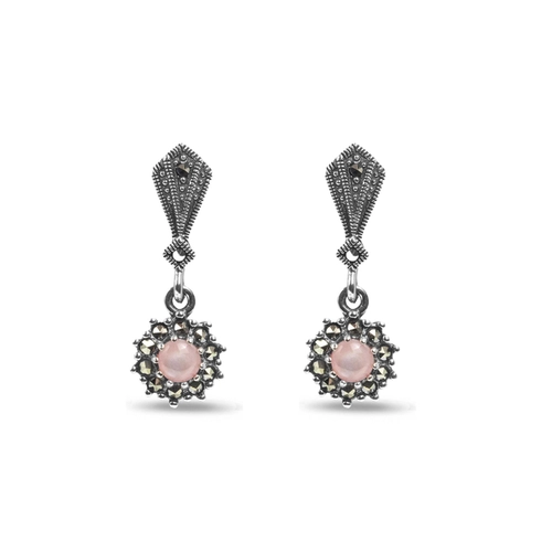 Brinco Marcassita e Madrepérola Rosa Redondo