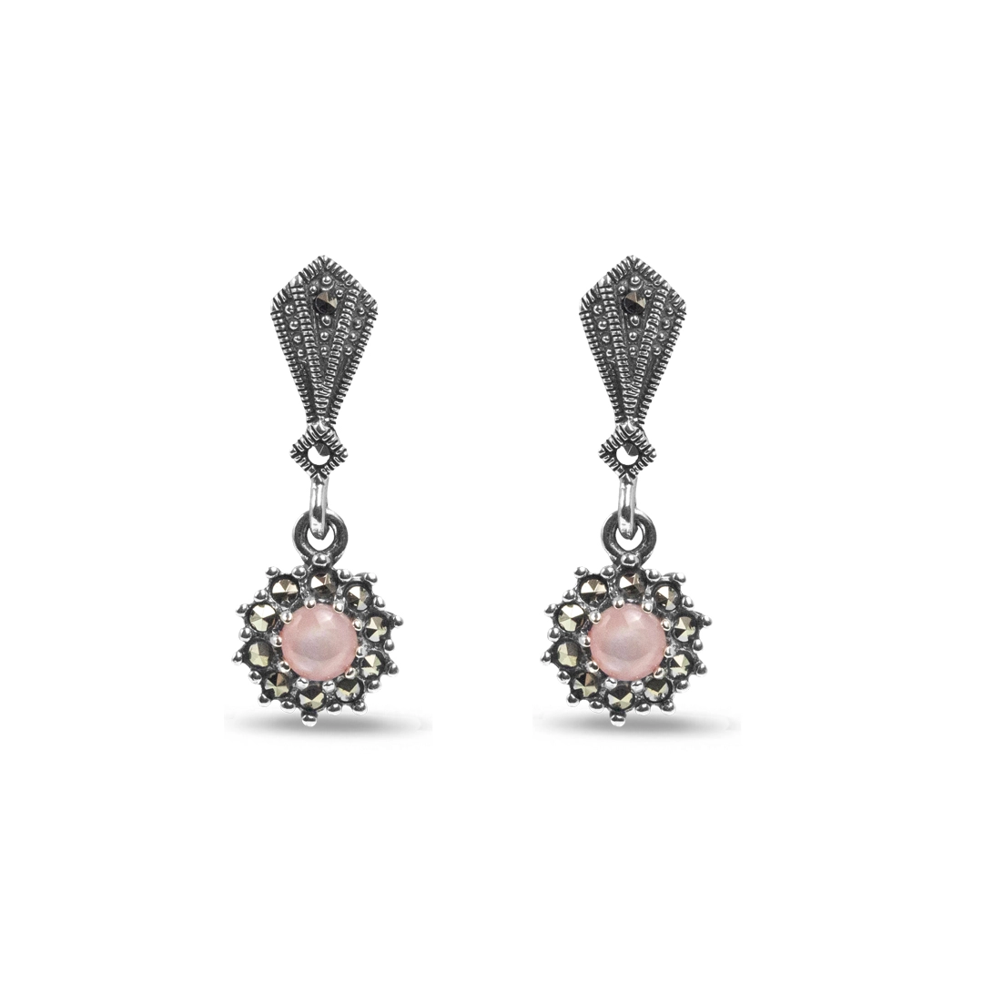 Brinco Marcassita e Madrepérola Rosa Redondo