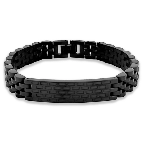 Pulseira com Elos Trabalhados e Placa em Fibra de Carbono