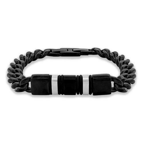 Pulseira com Elos Fibra de Carbono Com Detalhe Fosco e Cauciu
