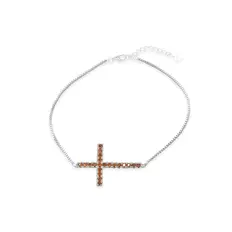 Pulseira Veneziana com Cruz Cravejada de Zircônias Laranjas