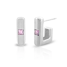Brinco Argola Retangular com Zircônia Rosa