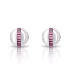 Brinco Top Meia Bola com Zircônia Rosa