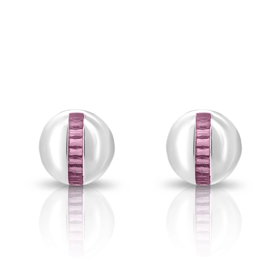 Brinco Top Meia Bola com Zircônia Rosa