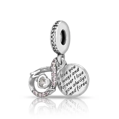 Berloque Duplo MOM com Zircônias Cristal e Rosa