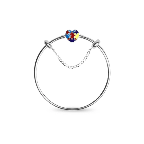 Bracelete Autismo com Fecho de Coração com Quebra-cabeça