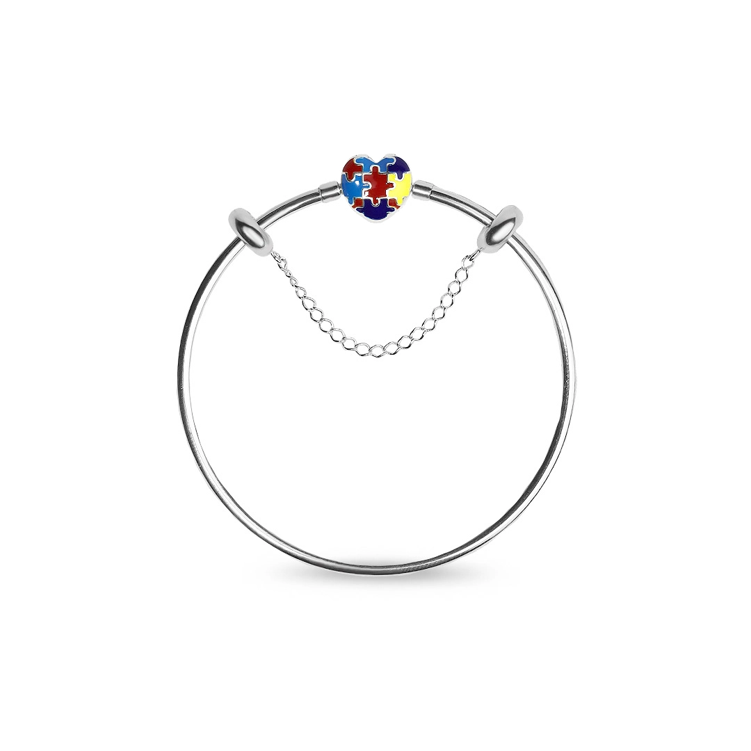 Bracelete Autismo com Fecho de Coração com Quebra-cabeça
