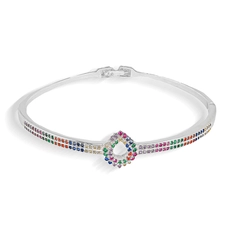 Bracelete Em Prata Leve Articulado Gota Vazada e Zircônias Coloridas