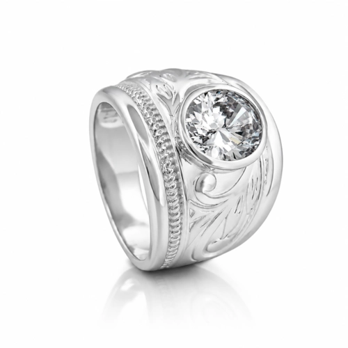 Anel Blend Collection Espelhado com Trabalhado e Zircônia Cristal Oval