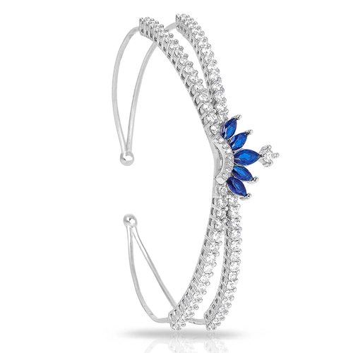 Bracelete de Prata Blend Collection Aberto com Zircônias Cristal e Coroa em Zircônia Safira
