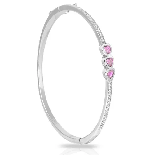 Bracelete Blend Collection de Prata 925 Articulado com Corações de Zircônias Rosa