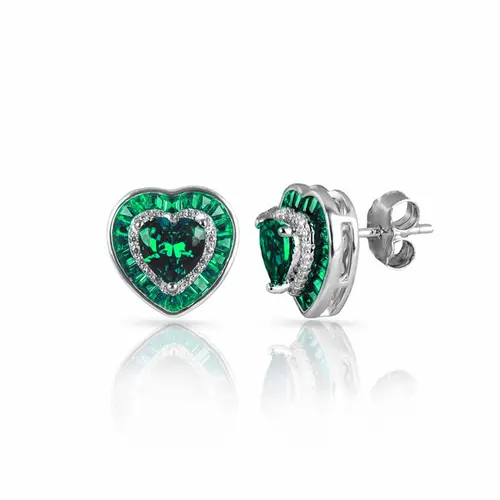 Brinco de Prata Top Blend Collection Coração com Zircônias Esmeralda e  Cristal