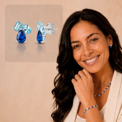 Brinco Blend Collection Top com Zircônias Topázio e Safira