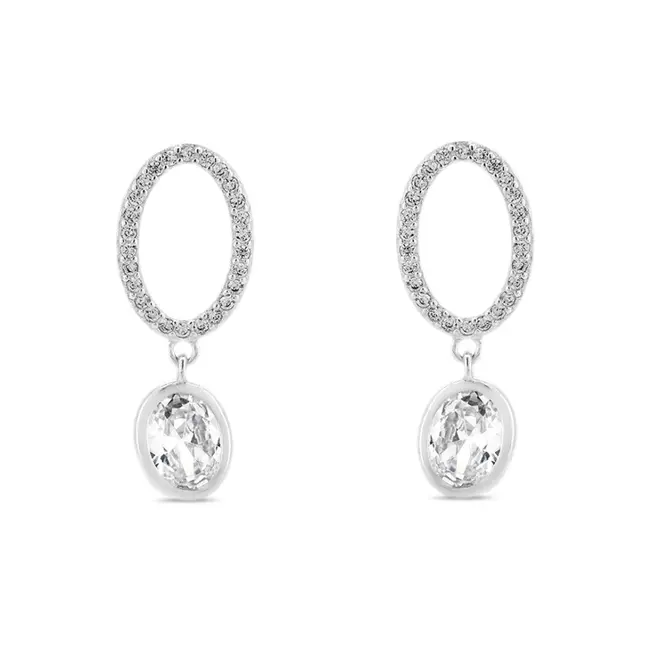Brinco Balanço Oval Vazado com Zircônias Cristal