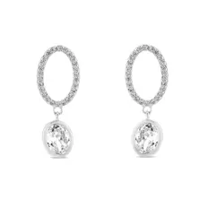 Brinco Balanço Oval Vazado com Zircônias Cristal